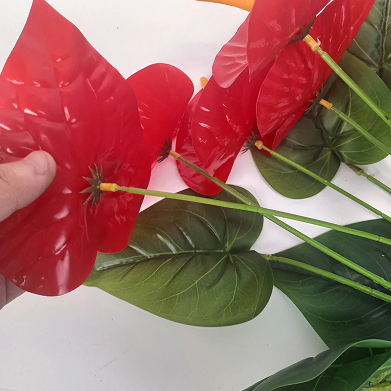 18 Köpfe künstliches Anthurium, 50 cm, rot-grüne Kunststoffpflanze für den Außenbereich, Garten, Veranda, Fensterbank, Heim- und Raumdekoration, künstliche Pflanzen – Detail 4