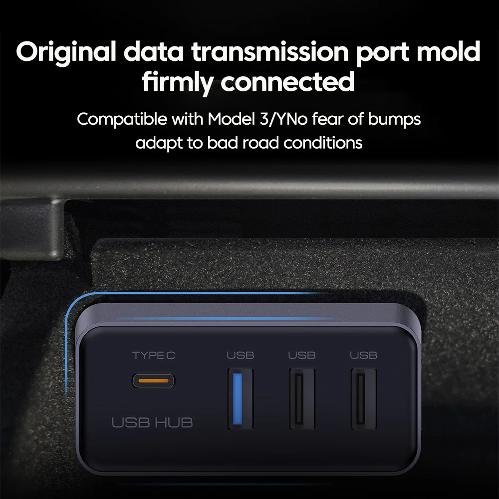 4 In 1 USB Hub Docking Station For Tesla Model3/Y Glovebox Plug Play Dash Cam Game Controller USB-C Extension Adapter view 6