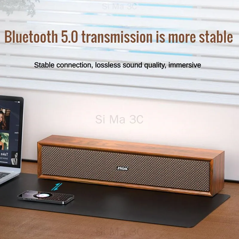 New Retro Wooden Speakers Desktop Wireless Bluetooth Connect 3.5mm Wired Subwoofer Sound Bar Suitable for Computer Notebook TV