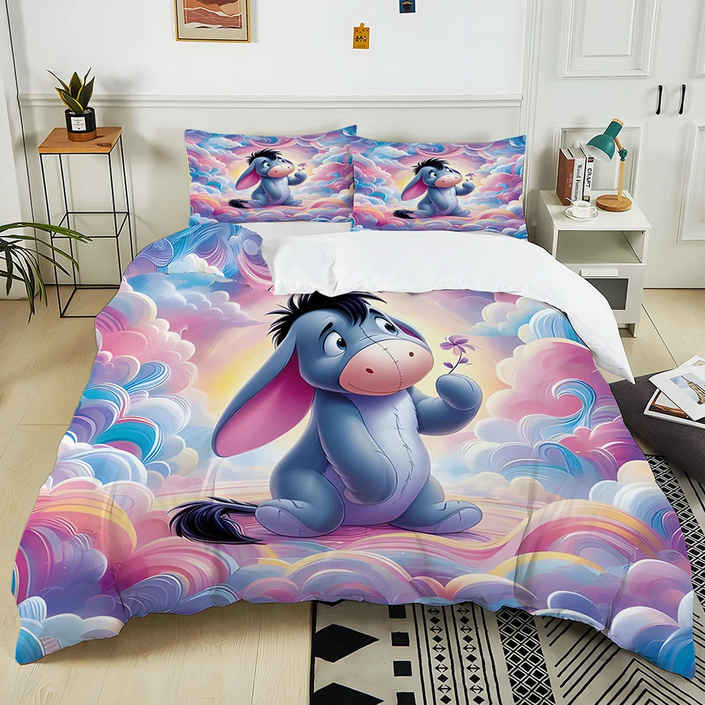 Winnie The Pooh Eeyore Printed Bedding Set 3PC 1 Duvet Cover 2 Pillowcases Adult and Children Warm Soft Bedding Set Luxury Gift