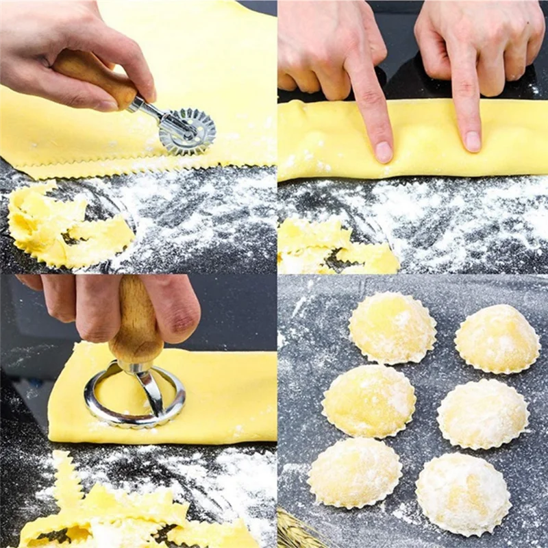 Conjunto de cortador de massa de ravioli, fabricante de carimbo de ravioli com cabo de madeira para ravioli, macarrão, bolinhos de lasanha, pierogi