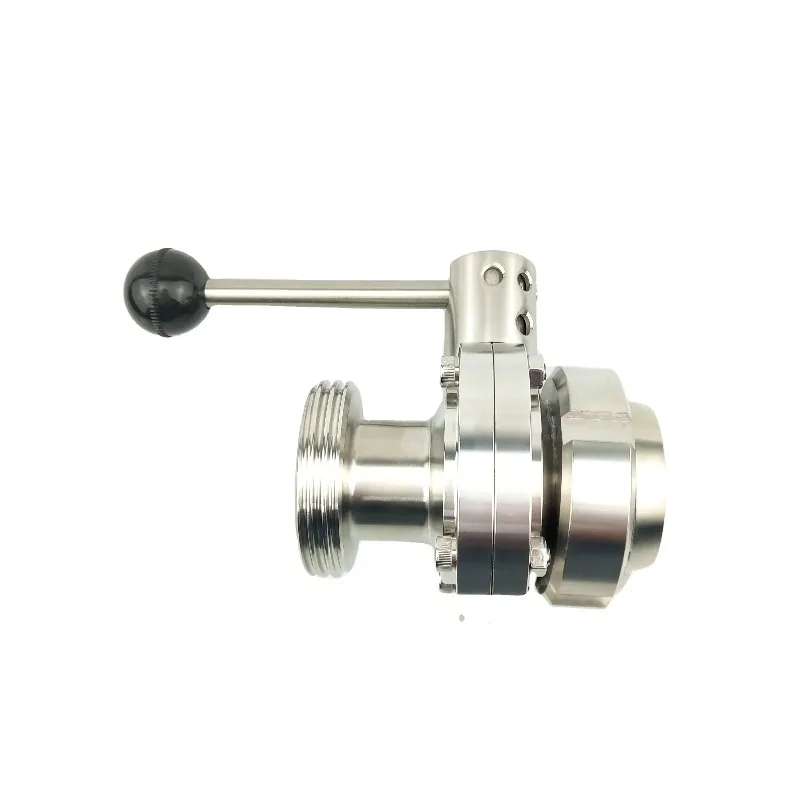 Stainless Steel Sanitary DIN Male Threaded x DIN Nut Butterfly Valve Single Thread Single Nut Butterfly Valve With Pull Handle