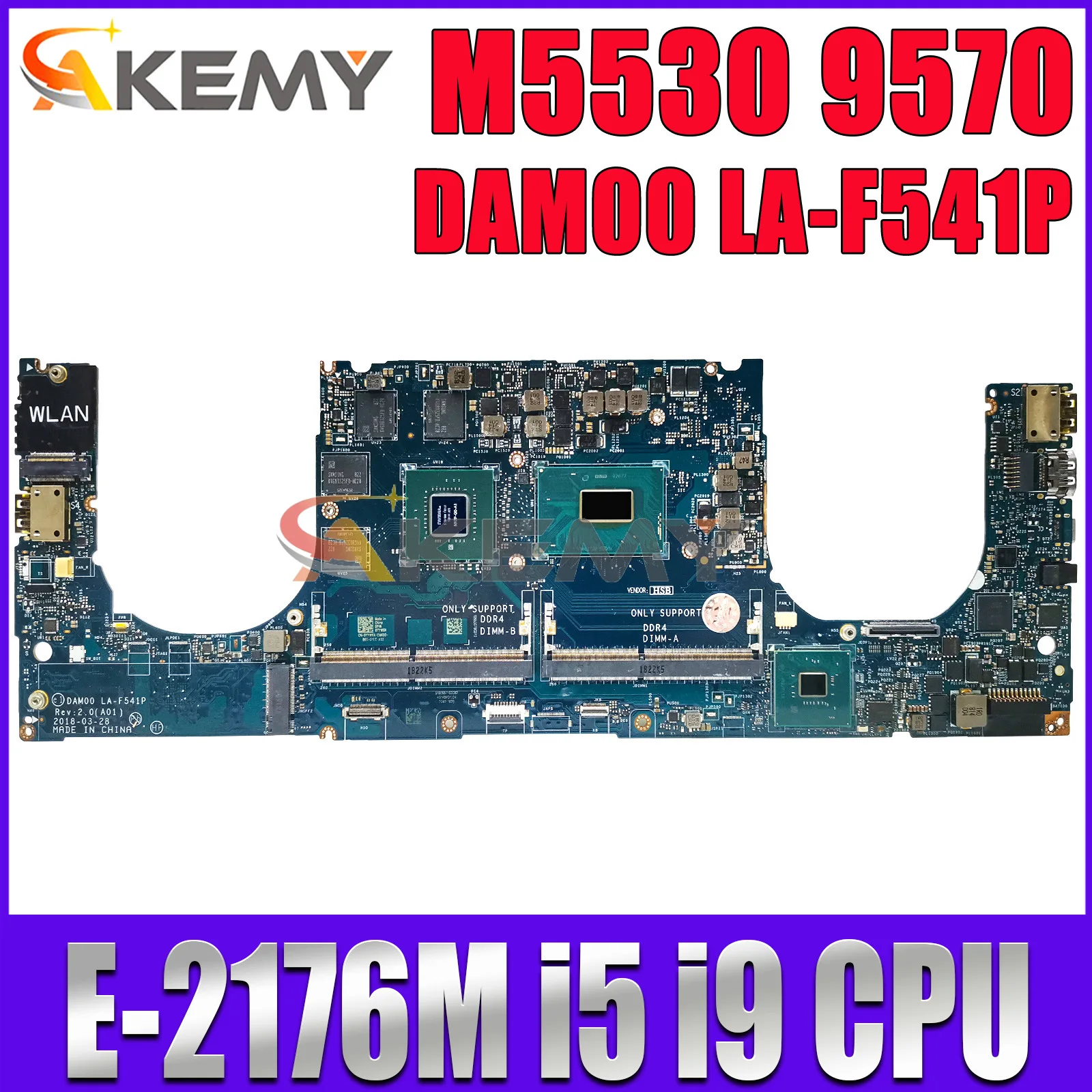 

For Dell Precision M5530 9570 Laptop Motherboard LA-F541P with E-2176M i5 i9 8th Gen CPU Mainboard 0YYW9X 0KMYJT 09CHJ6