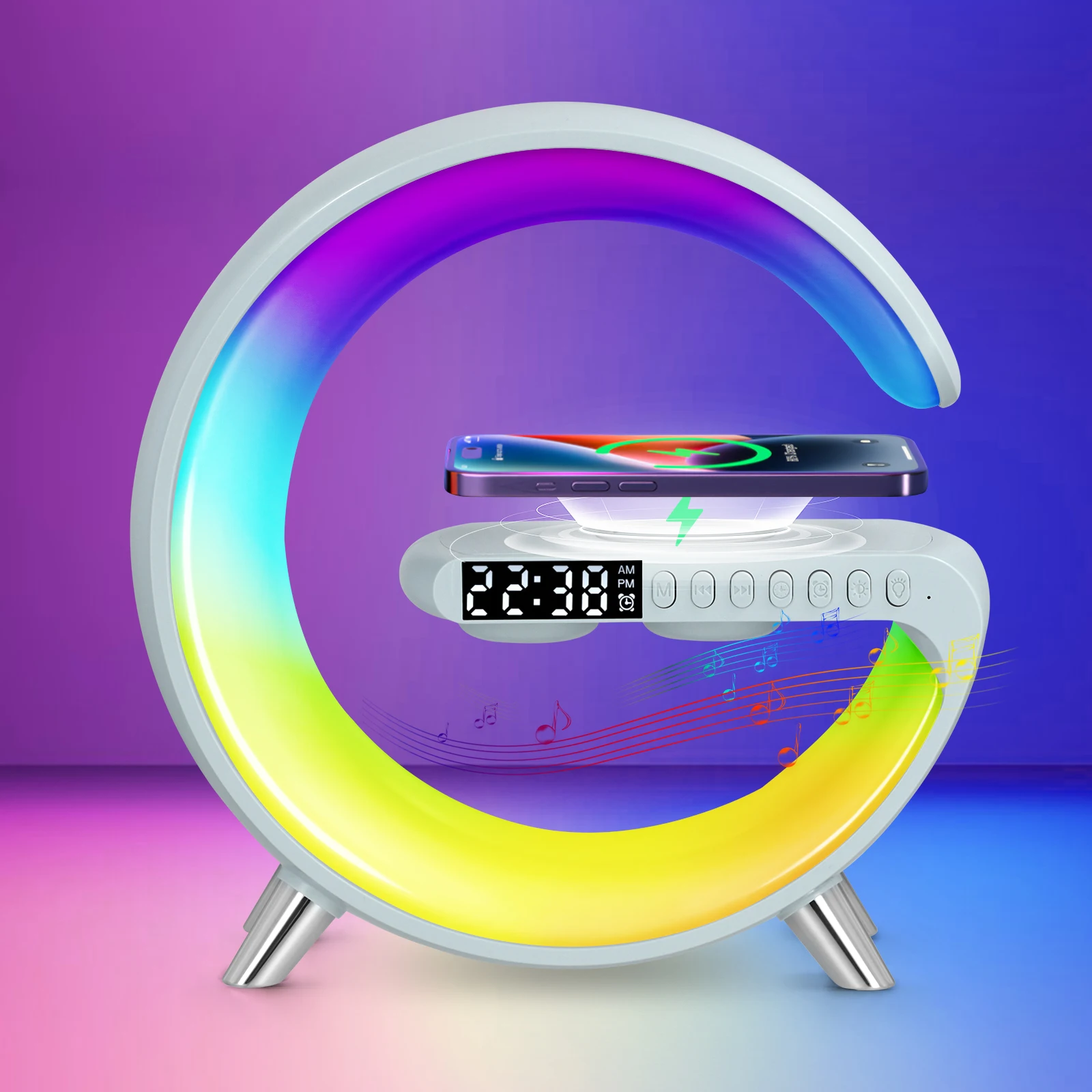 Atmosphere Lamp with Wireless Charger Intelligent LED Table Lamp Bluetooth Speaker Dimmable Night Light Touch Lamp Alarm Clock