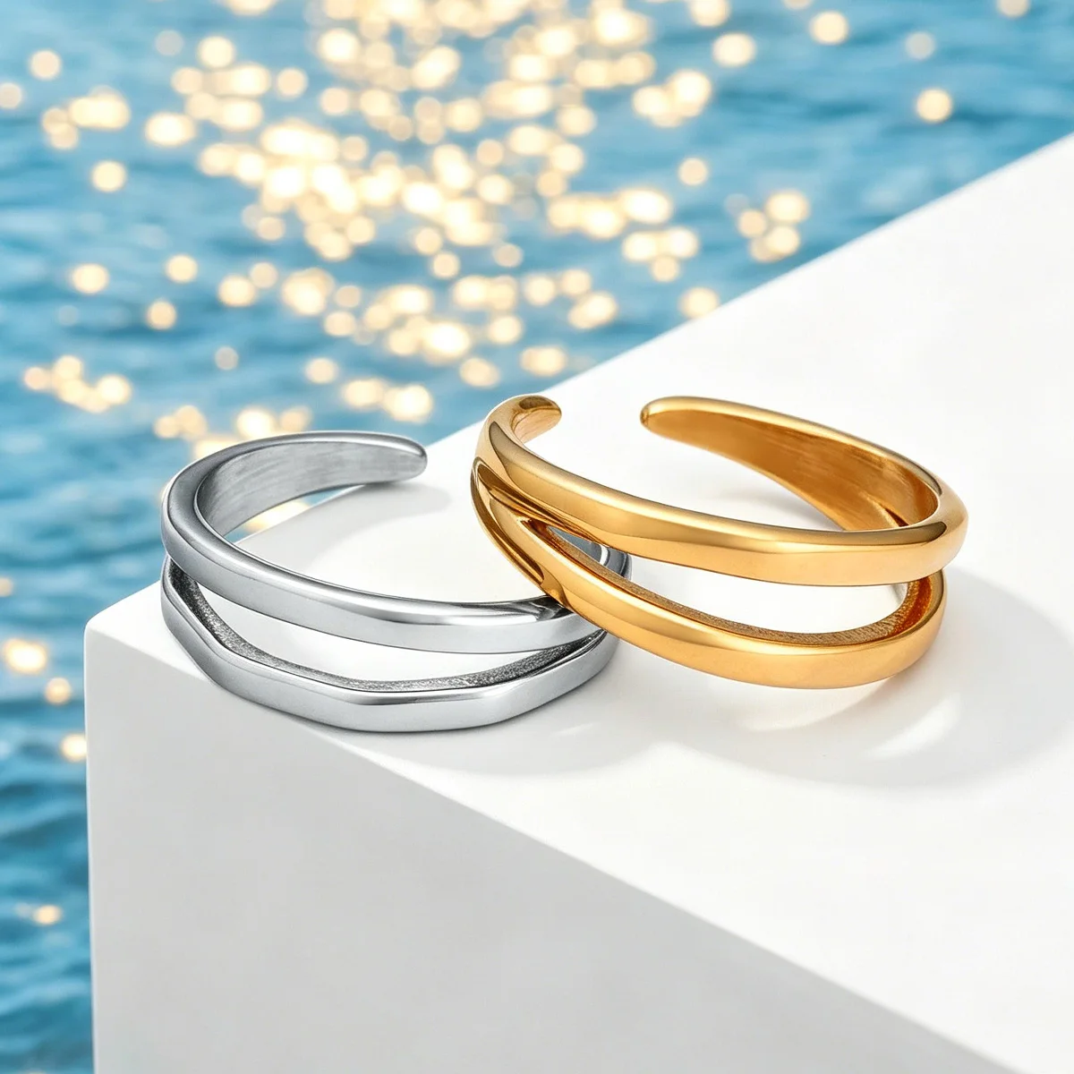 

Trendy Minimalist Double Layer Stainless Steel Open Ring INS Style For Women Men Hypoallergenic Jewelry Gift Daily Wear Party