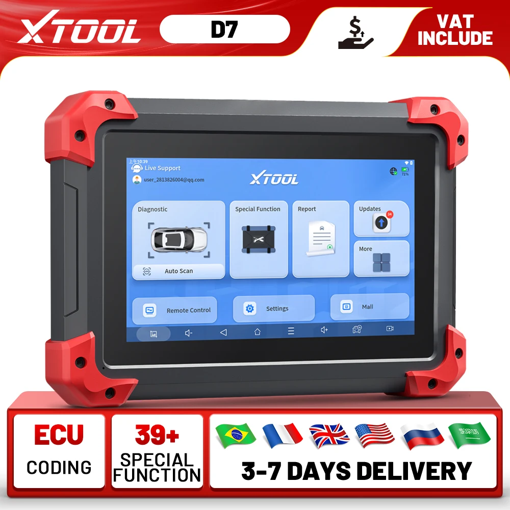XTOOL D7 V2.0 Automotive Scanner All System Car Diagnostic Tool OBD2 Bidirectional Control ECU Coding with 36+ Services FCA DOIP