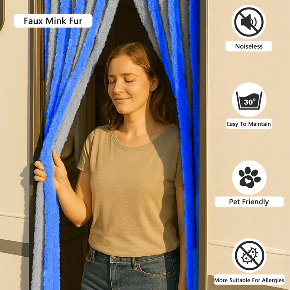 1pcs Caravan Deluxe Faux Mink Fur Caravan Entry Door Curtain Blue&Grey 56x185cm Caravan Motorhome Camper Accessories view 3
