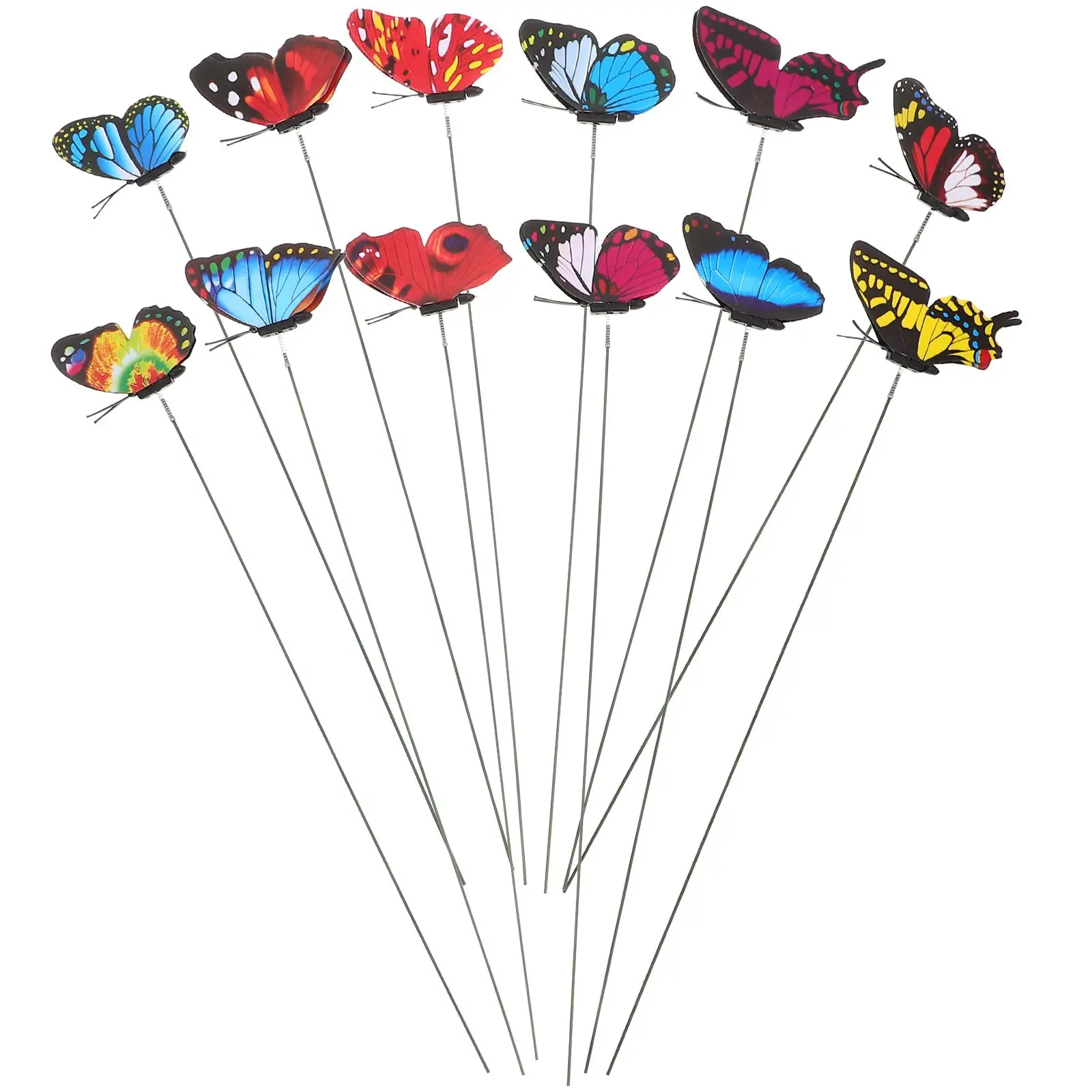 

12 Pcs Butterfly Decoration Waterproof PVC Garden Ornaments Yard Stakes Flowerbeds Patio Stake Thin Stake Real Butterflies