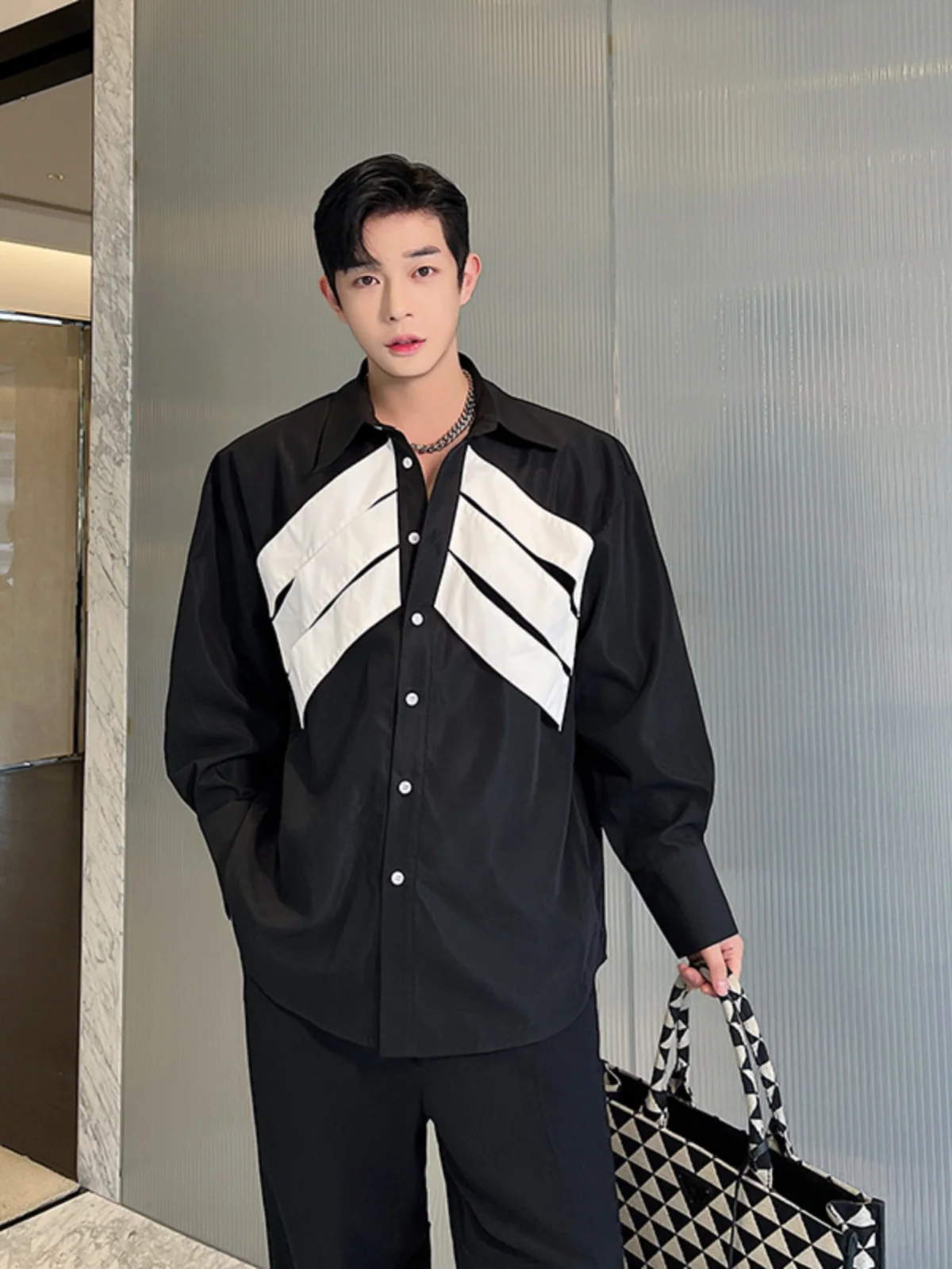 

Осенний свободный крой Long Sve irt, мужской роскошный дизайн Sle Color Blo, повседневный универсальный модный топ