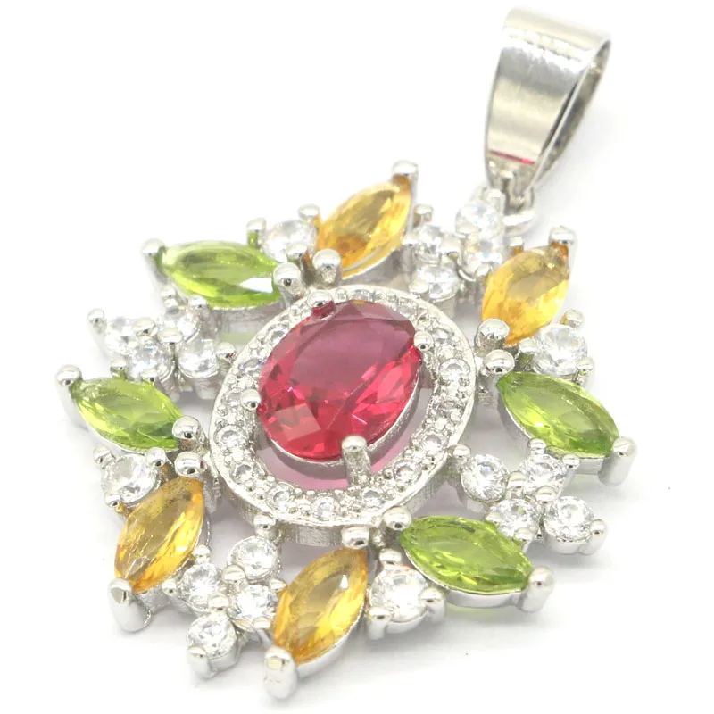 Buy 3 Get 1 Free 35x24mm Multi Color London Blue Topaz Rhodolite Garnet Green Peridot Golden Citrine CZ Silver Pendant