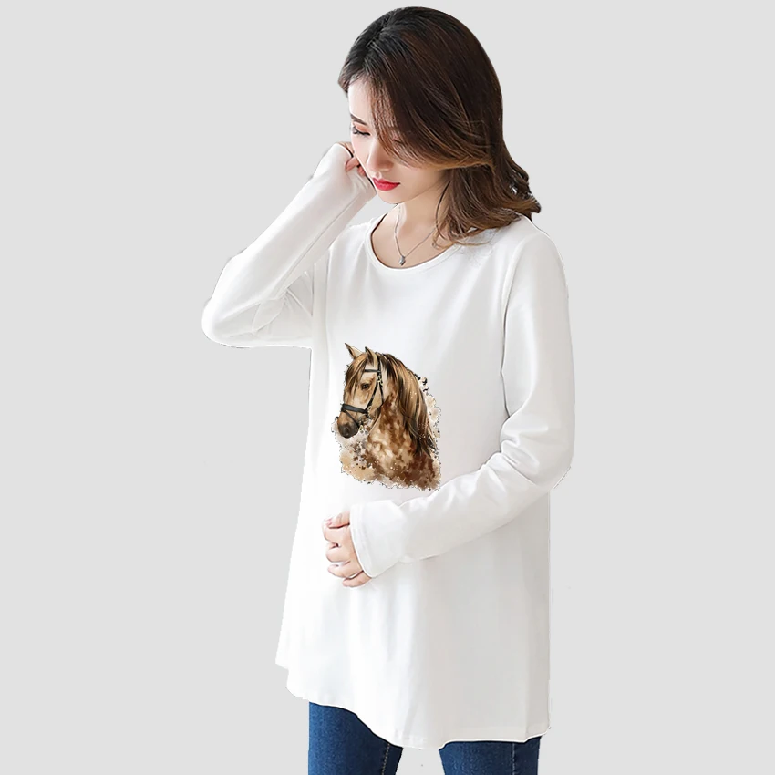 

Horse Printed Customized Pregnant T-Shirt Girl Maternity Pregnancy Flattering Long SleeveShirt Mom Women Add Your Design