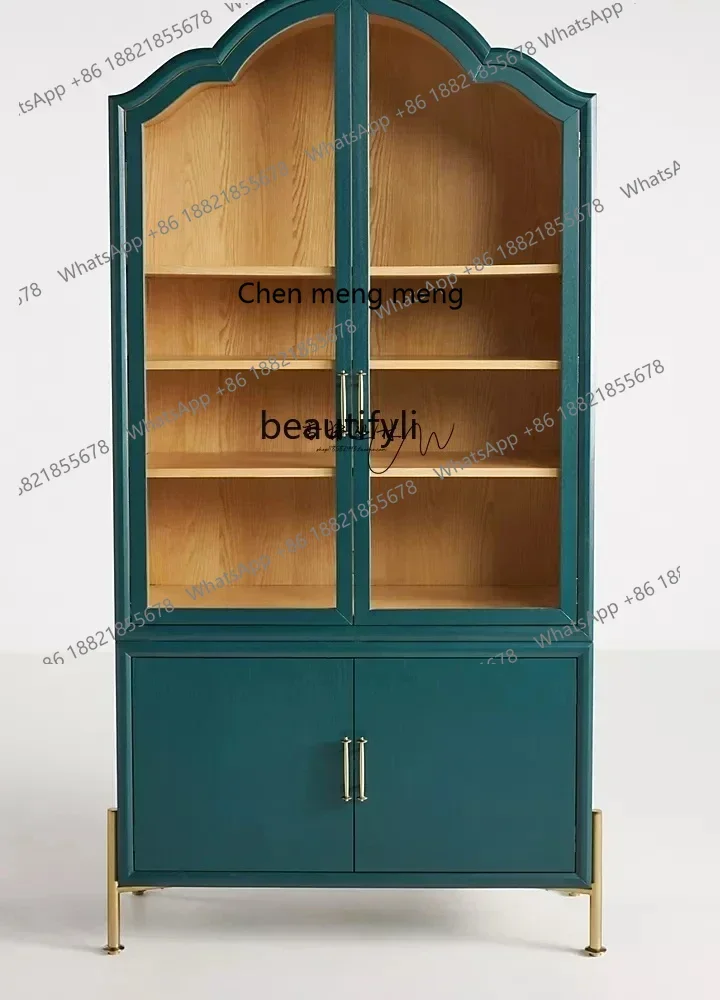 

D178 Y American Bookcase Solid Wood Double Door Glass Sideboard Cabinet Light Luxury Living Room Wine Cabinet Hallway Storage Ca
