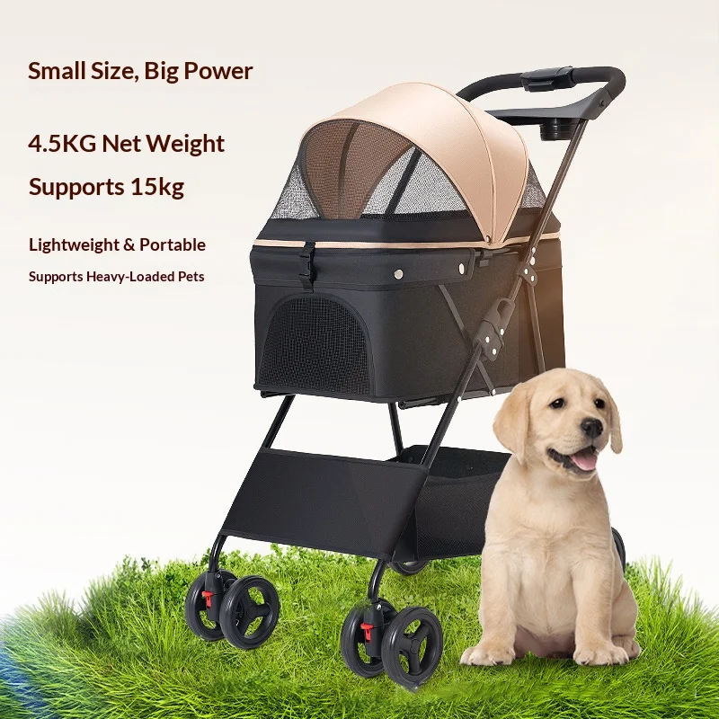 Lightweight Foldable Metal Pet Stroller Breathable Dog Cat Carrier Trolley Outdoor Walking Transport Cart For Corgis Teddy