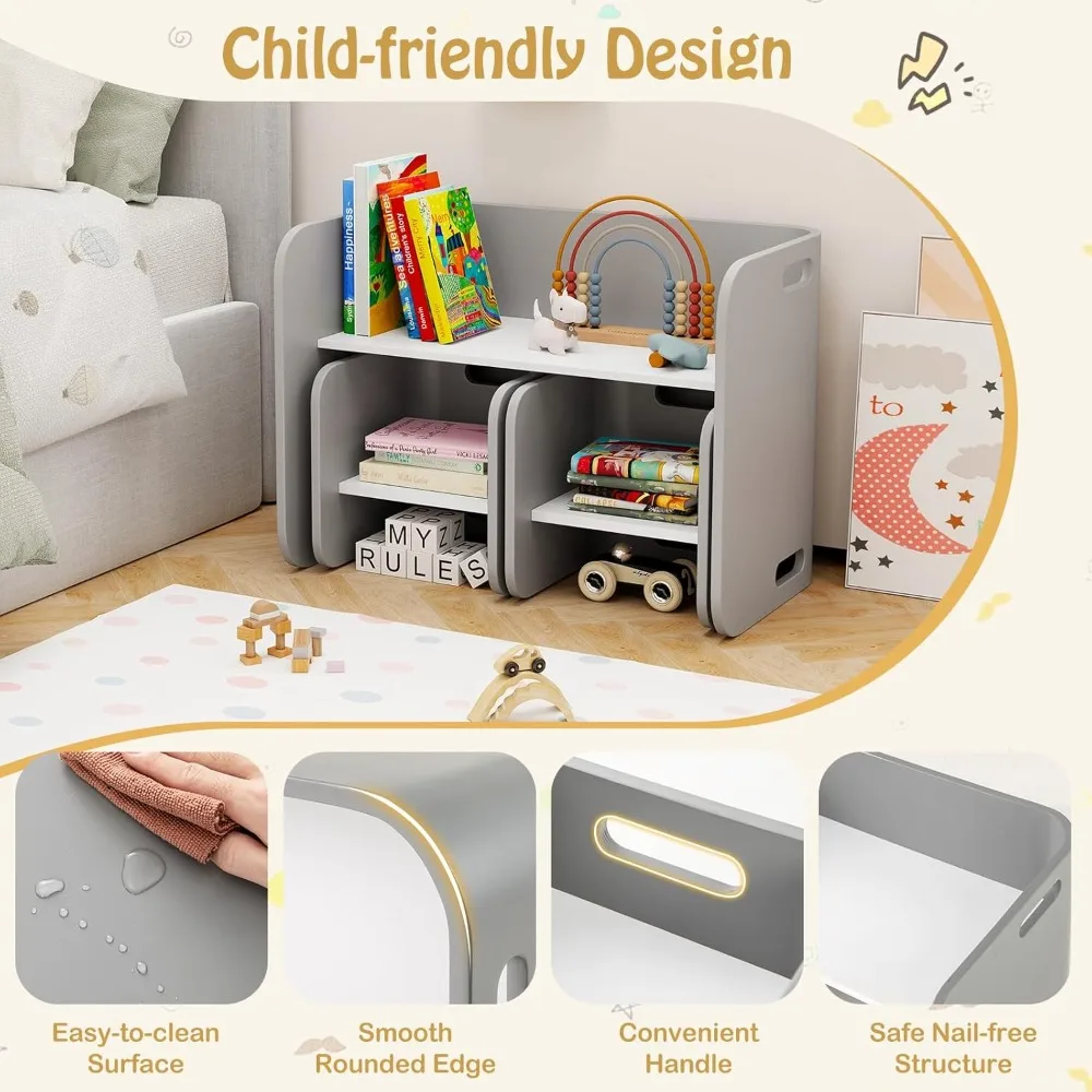 Kids Table and Chair Set, All in 1 Wood Activity Table, Bench, Storage Shelves, Desk for Children Reading, Arts, Crafts, Snack