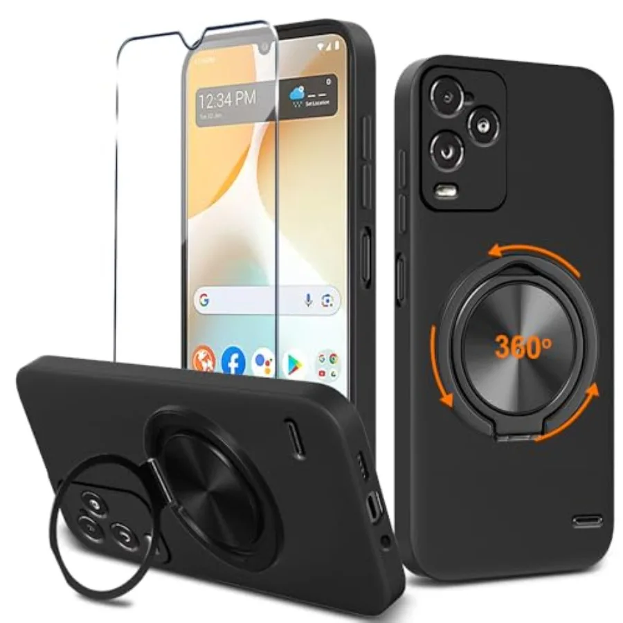 

Cae for BLU ew B170D Phone Cae with Gla creen tec, 360° table Holder Kicktand ilicone ilm Fit hockof tective Cover Cae for BLU
