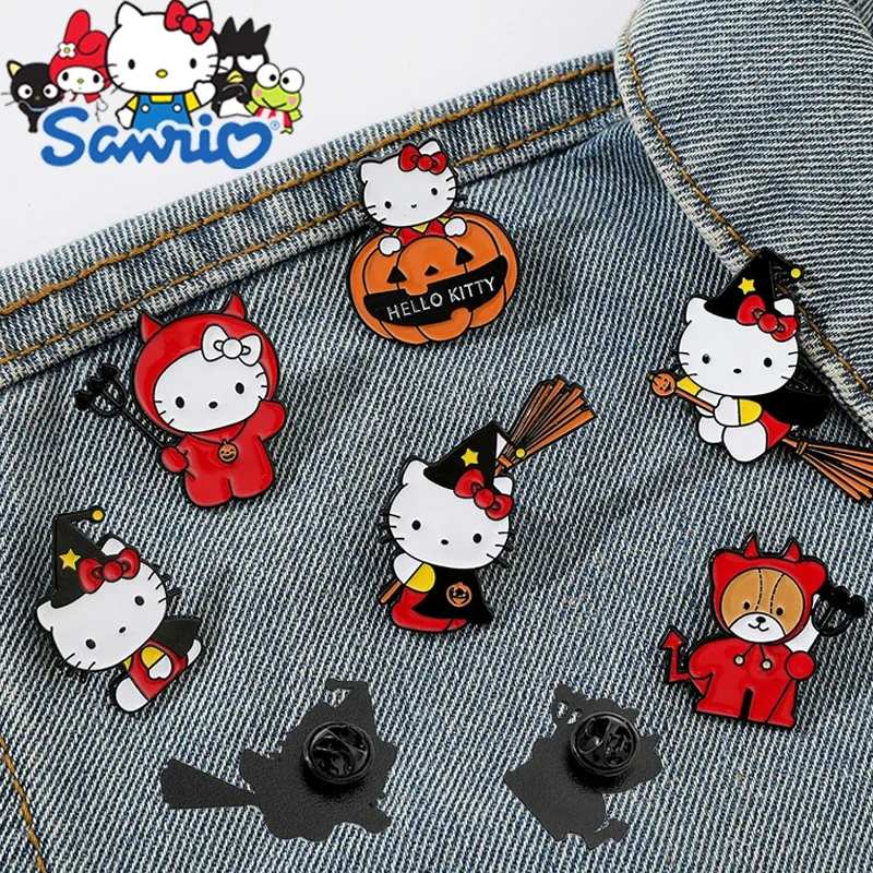 Kawaii Sanrio Hello Kitty Halloween Style Metal Badge Cute Cartoon Alloy Drip Oil Brooch Accessory Pin Children's Toy Gifts