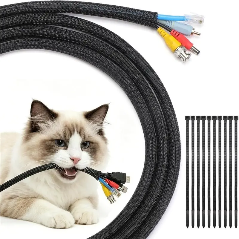 New--30Ft - 1/2 Inch Cord Protector Cable Sleeve, Split Braided Wire Tubing For TV Computer USB Cable Power Cord