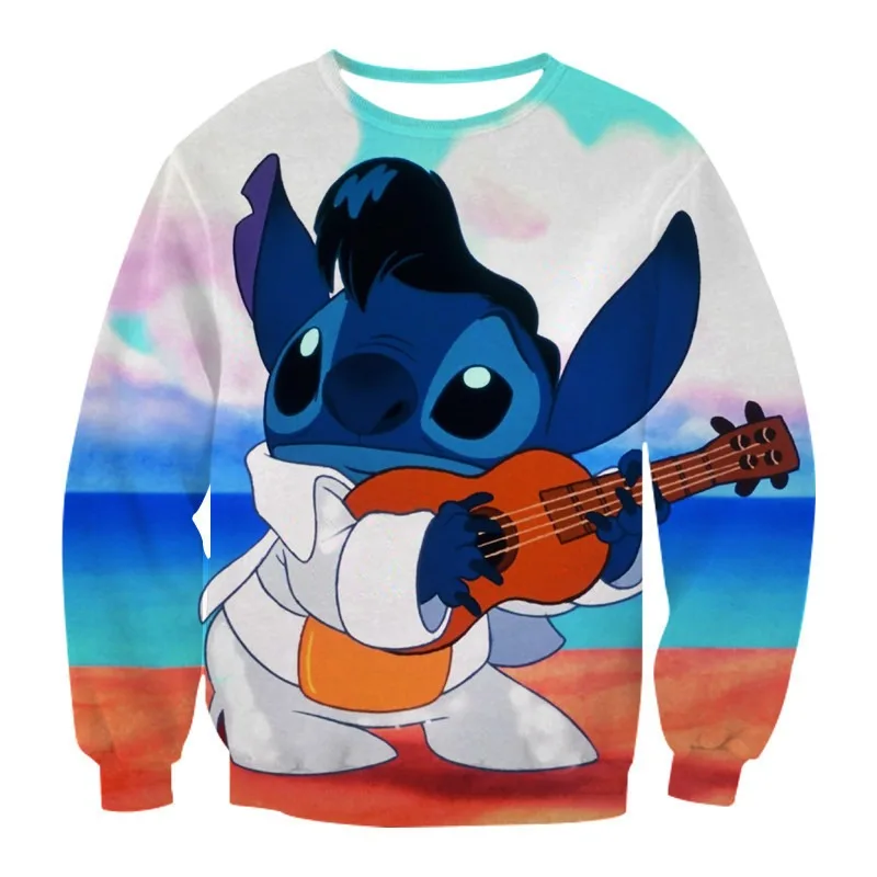 3D Digital Printing AnimationStitch Cute Warm Crewneck Sweatshirts for Children and Adults Autumn Winter Daily Necessities