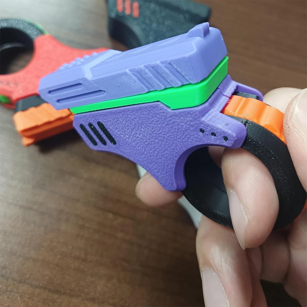 3D Printed Fidget Slider Stress Relief Toy Gun Novelty Decompression Sensory Toy for Kids Adults Gyro Finger Toy Ring Fingertip