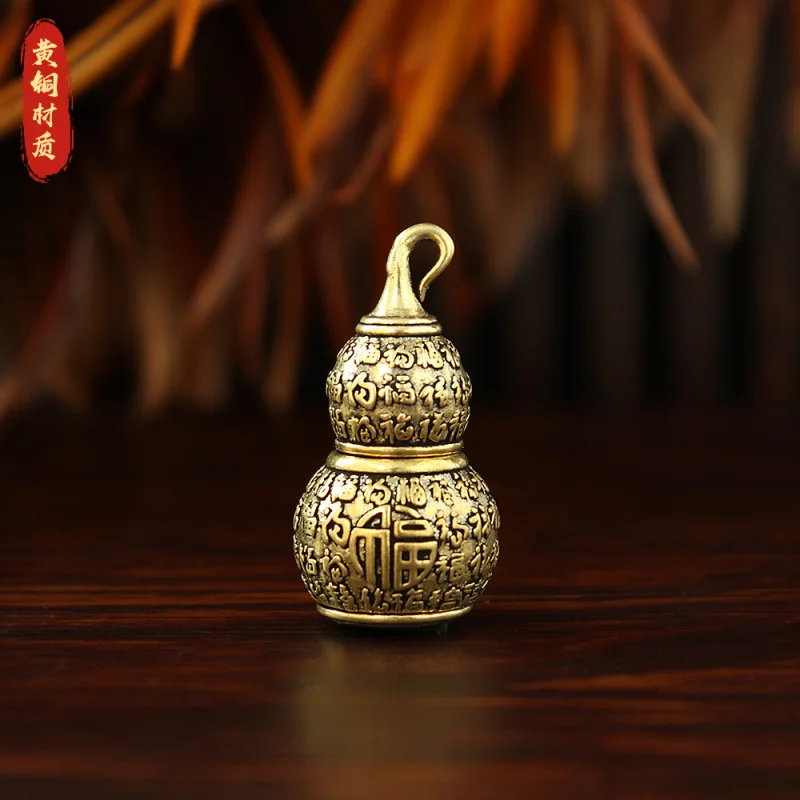 New Brass Hundred Blessings National Trend Wealth-Attracting Open Hollow Gourd Pendant Copper