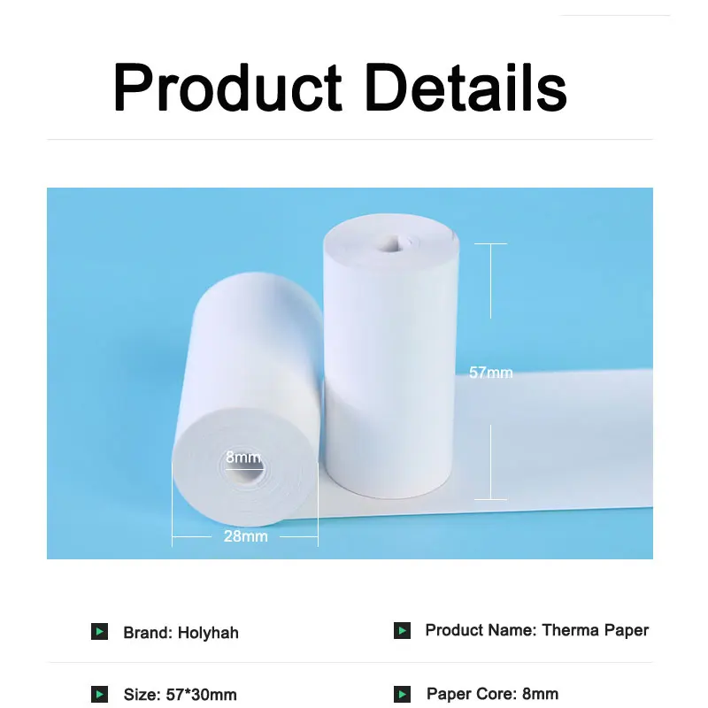 10 Rolls White Thermal Label Notes Paper Roll for Color Sticker Photo Printer 57*30mm Peripage A6 Paperang P1 P2 Poooli Printer