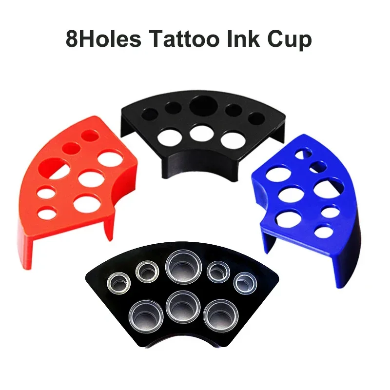 8-Hole Tattoo Ink Cup Holder Fan Shaped Tattoo Pigment Cup Brack Container Accessories Body Art Makeup Beauty Tool Plastic Tray