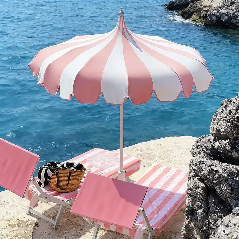 Custom Pagoda Patio Umbrella, Pointed Top Striped Outdoor Sun Shade for Villa Pool Beach Luxury