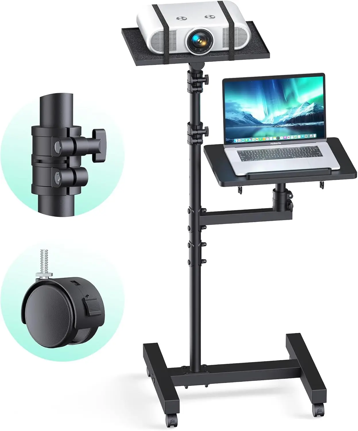 

Adjustable Height Rolling Laptop Cart with Dual Shelves and Ventilated Tray, Mobile Stand for Projector and Devices