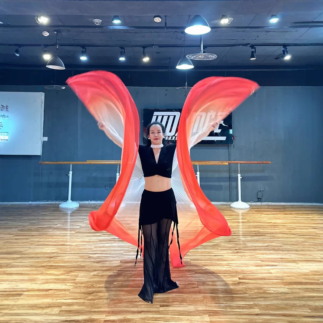 Creative belly dance costume white and red gradual change chiffon cape female performance back ornament props golden wings wing - view 3