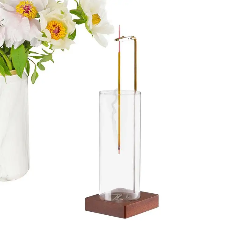 Modern Incense Burner With Glass Ash Catcher, Anti-ash Flying Incense Sticks Holder Wood Base For Home Decor