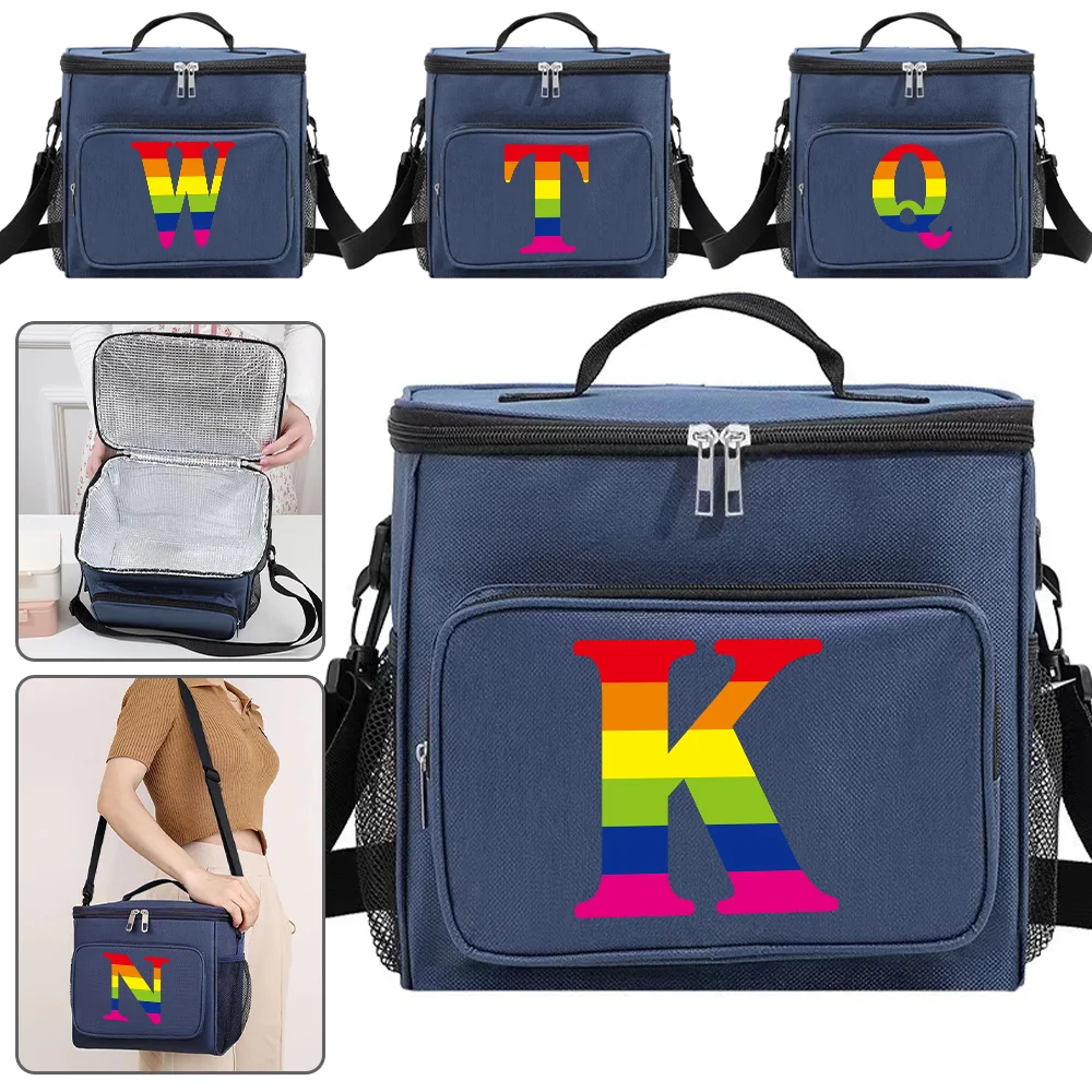 

Thermal Handbag Lunch Box Cooler Organizer Case Waterproof Outdoor Travel Shoulder Lunch Bag for Men and Women Rainbow Pattern