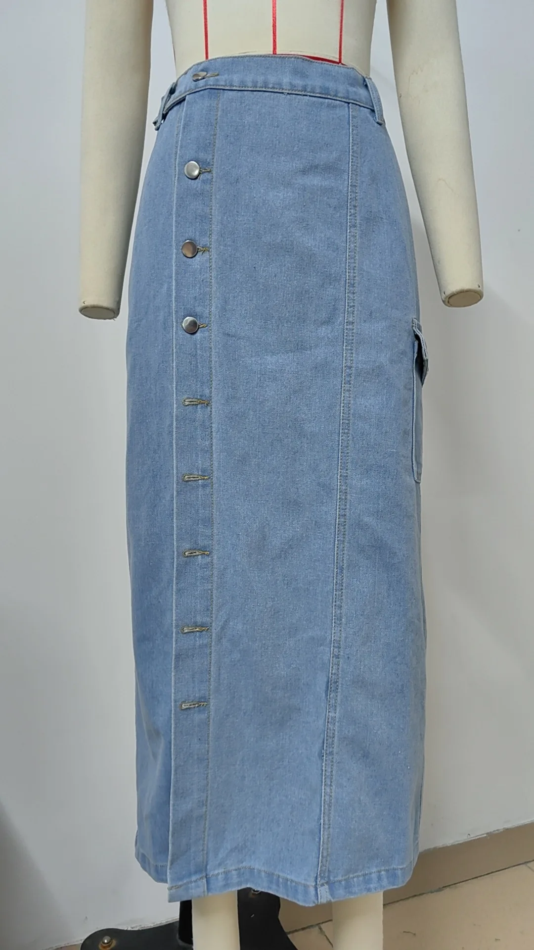 2028 Long Skirt Women Streetwear Denim Skirts Washed Distressed Elastic Waist Single Breasted Pockets Club Beach Vintage A Line