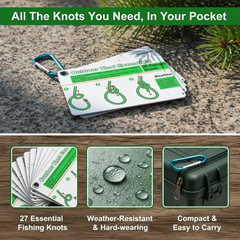 »7PCS/1set Fishing Knot Guide Card, Containing 12 Of The Most Practical Fishing Knots, With Storage Buckle, Durable PVC Card