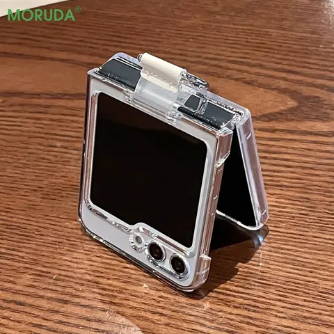 Z Flip6 울트라 얇은 PVC 링 브래킷 투명 케이스 삼성 갤럭시 Z Flip5 ZFlip 4 5 6 Flip4 하드 범퍼 충격 방지 커버