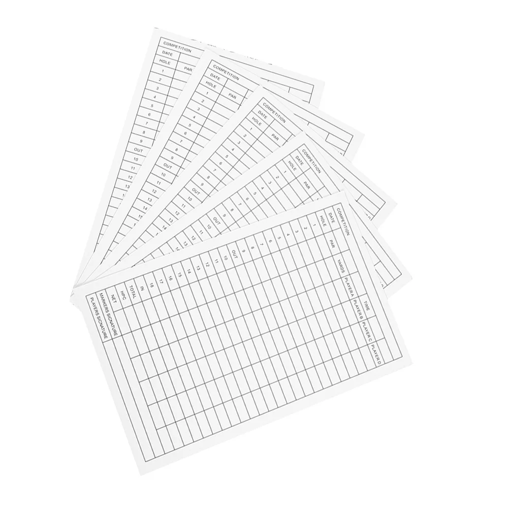 5Pcs Score Recording Cards Golf Sheets Durable Coated Paper Portable Scorecards for Sports Match Recording Golfs Supplies