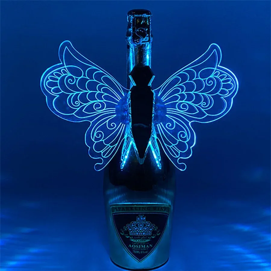 Rechargeable Glowing Butterfly LED Strobe Baton RGB Changeable Wings Topper Lamp Wine Bottle Service Sparkler Flashing Stick