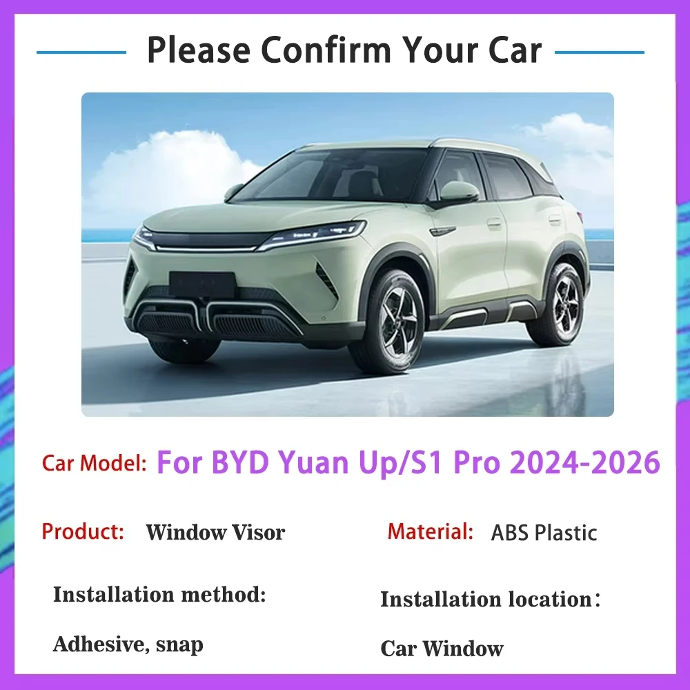 Car Window Visor For For BYD Yuan Up S1 Pro 2024 2025 2026 Awning Trim Rain Shield Rain Guard Deflector Shelters Car Accessories