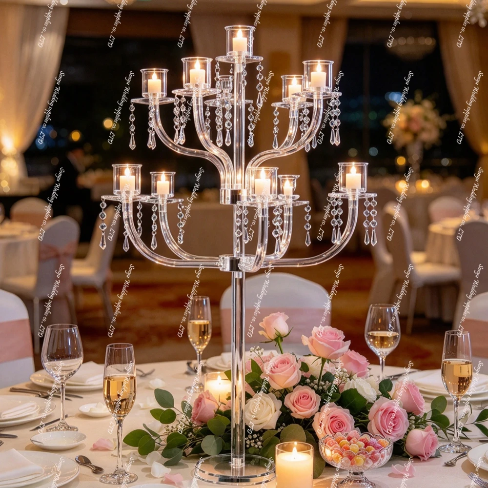 1-10pcs 90-120cm Elegant Transparent acrylic Crystal Candle Holder Stand Tall Wedding Candelabra Table Centerpiece