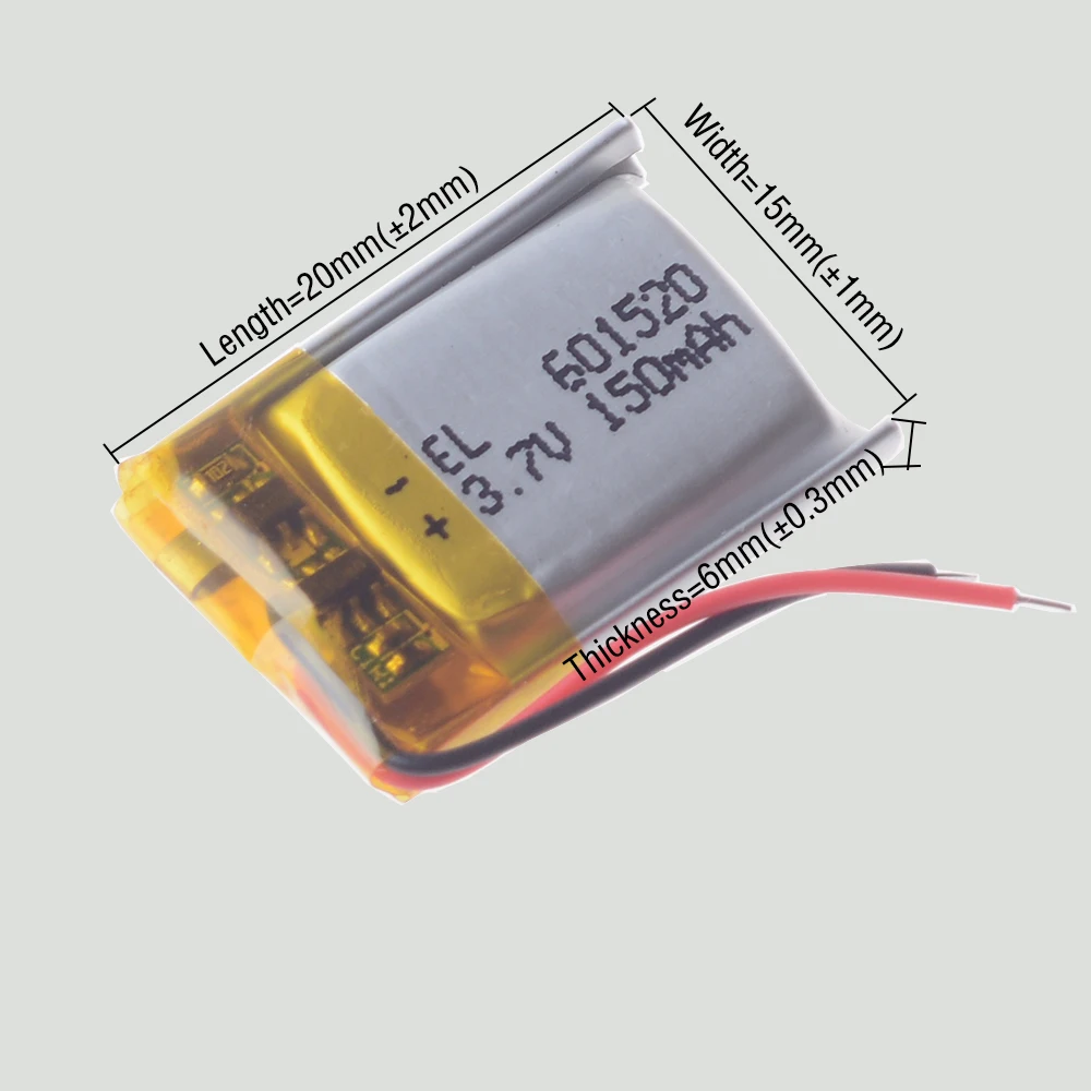 601520 3.7V 150mAh Lithium Polymer LiPo Rechargeable Battery  For Mp3 Headphone Recorder Bluetooth Headset Smart watch