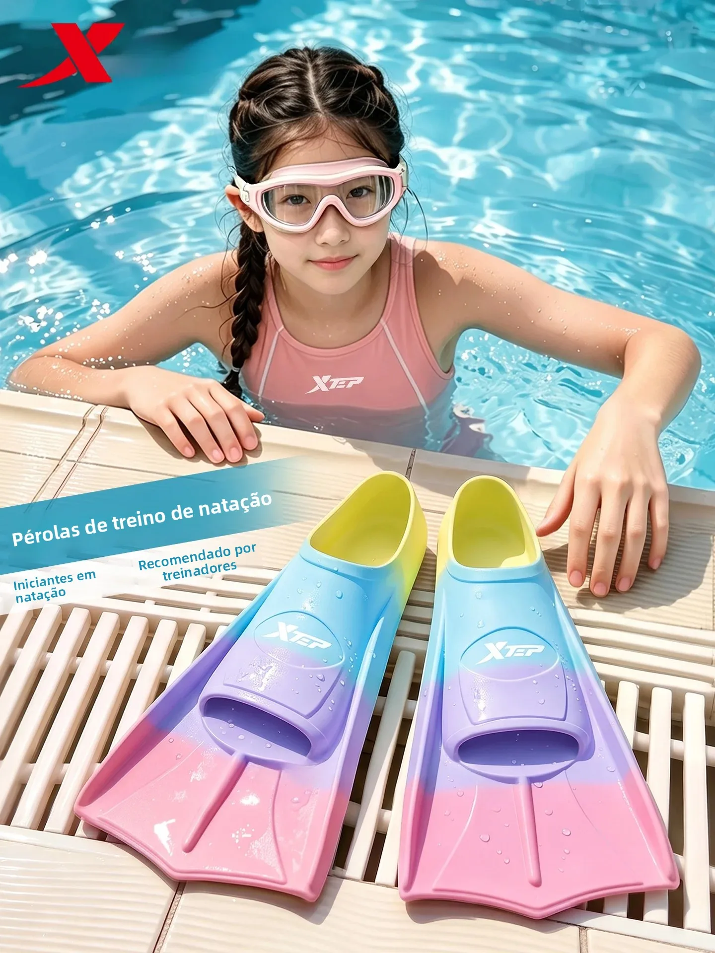 xtep-children's-swimming-fin-silicone-free-style-short-fins-professional-snorkeling-training-equipment-for-boys-and-girls