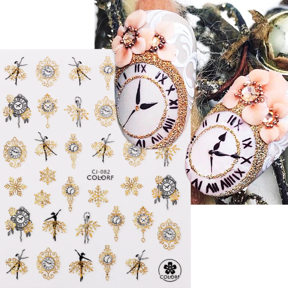 Christmas 3D Nail Stickers Shiny Bronzing Ballet Clock Snowflake Polar Bear Elk Slider For Nails Winter Decoration Manicure LECJ