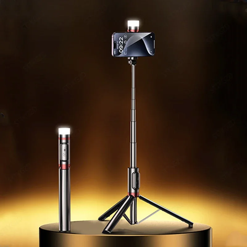 Selfie Stick 1.1 m Ultra Long Stretch Portable Integrated Design Phone Holder Bluetooth Remote With Fill light Tripod Stand For