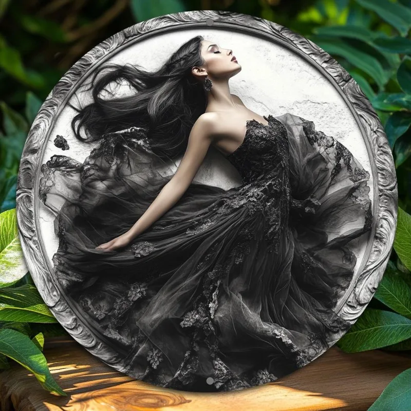 

Artistic Aluminum Wall Decor Sign, 2D Flat Printed Round Metal Plaque, Elegant Female Theme, Valentine'S Day and Holiday Gift