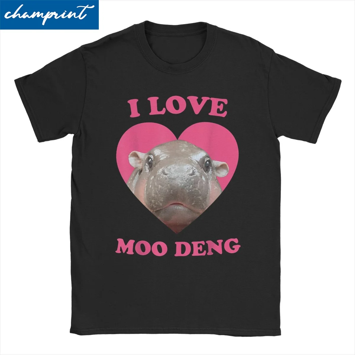 I Love Moo Deng Famous Baby Pigmy Hippo Men Women T Shirts Creative Tees Round Neck T-Shirt 100% Cotton Graphic Tops