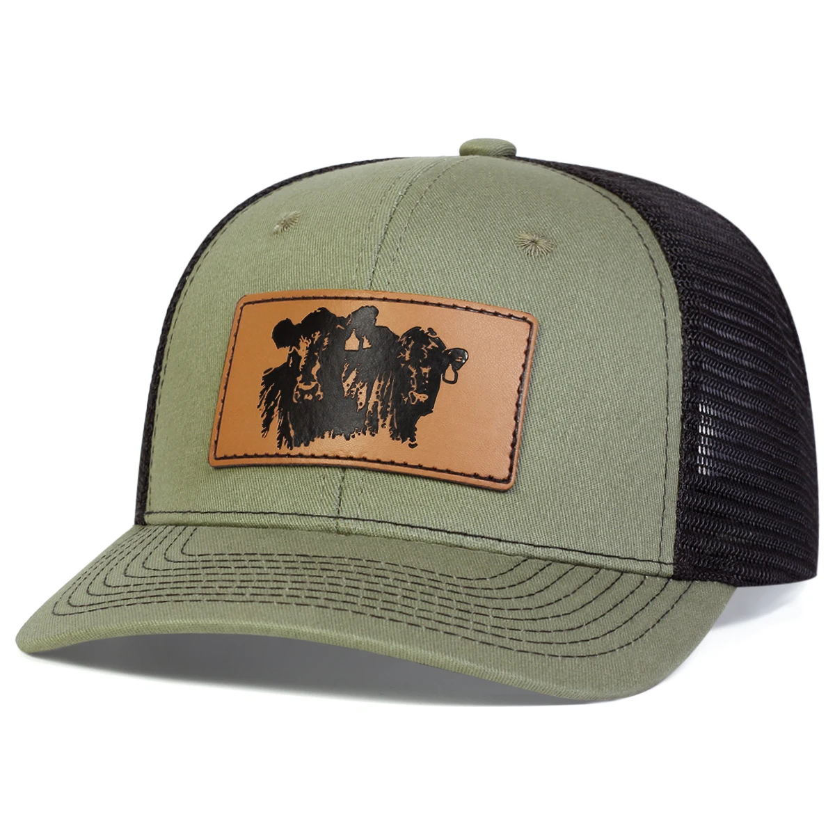 Unisex Brown Bull Head Leather Label Baseball Net Caps Spring and Summer Outdoor Adjustable Casual Hats Sunscreen Hat