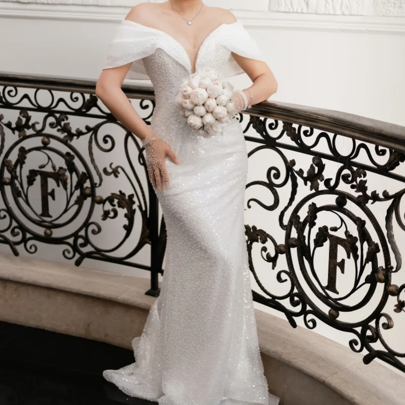 Beadwork White Appliques Wedding Dresses Decal skirt long tail Mermaid Skirt Made wedding dress Bridal Gown