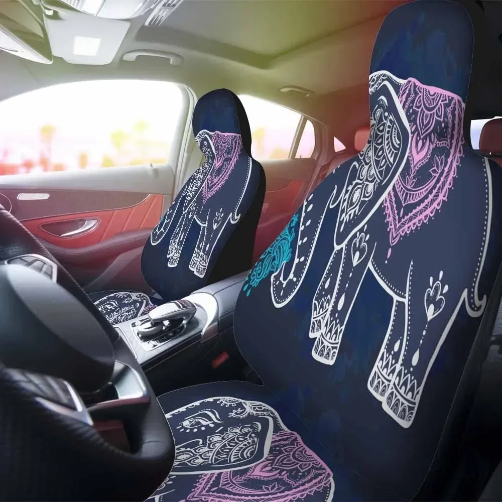 Seat Cover for Carseats African Elephant Blue Flower Watercolor 2Pcs Universal Car Seat Cover Soft Breathable for Car SUV Truck