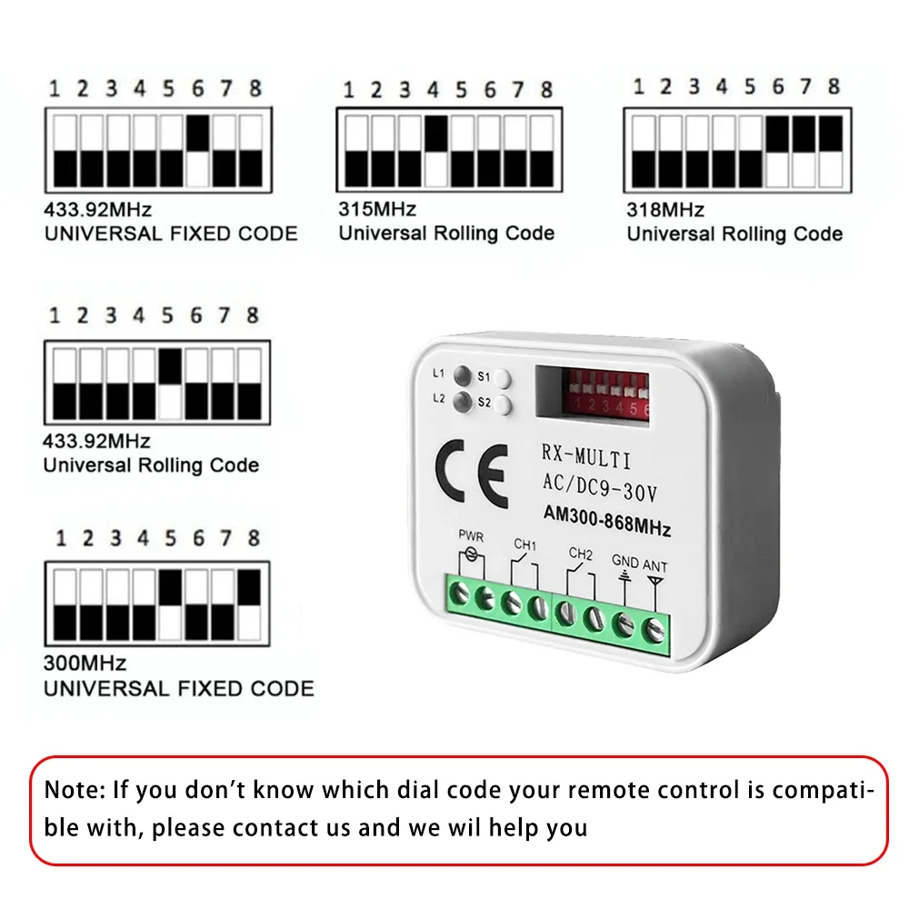 Remote Control Switch Receiver 300-868MHz 433MHz RX MULTI Receiver Universal 9-30V 220V For Garage Door Control Garage Command