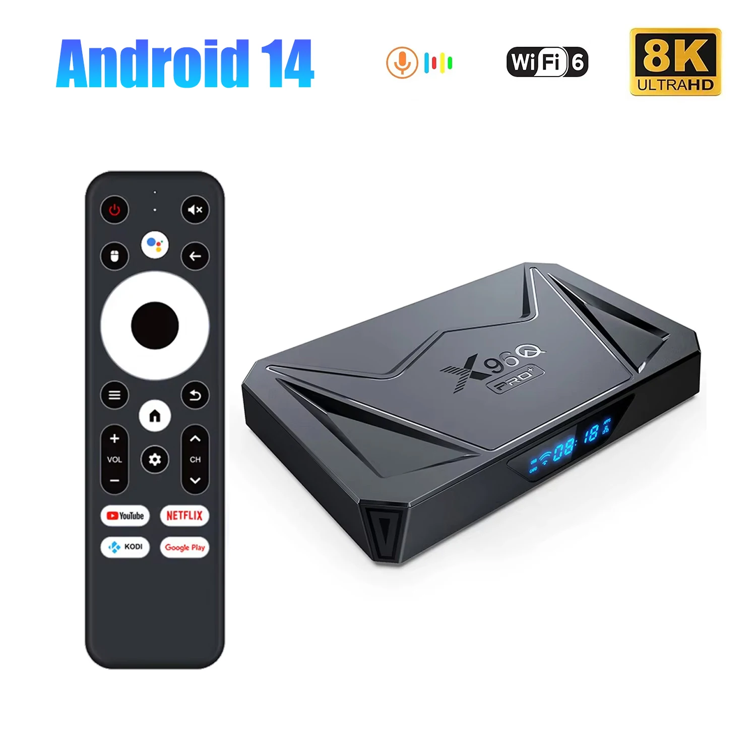 X96Q pro plus Android 14 Smart TV Box مشغل الوسائط مع Google Voice Remote 1000M WiFi6 4K 8K Allwinner H728 TV Box Set Top Box
