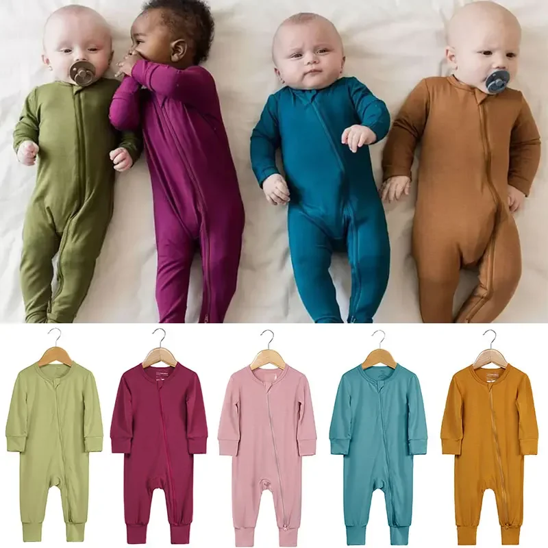 

Bamboo Fiber Baby Zipper Foot Romper Baby Boy Girl Clothes Newborn Onesie Baby Jumpsuit Solid Long-Sleeve Bebe Pajamas 0-24Month